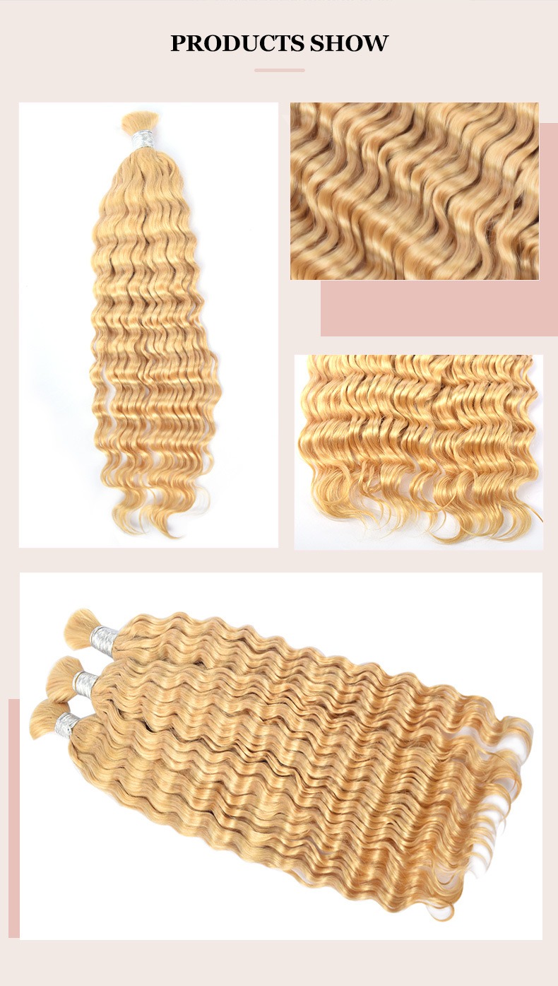 613 deep wave human hair extensions designed for bulk hair, giving a glamorous blonde wave pattern